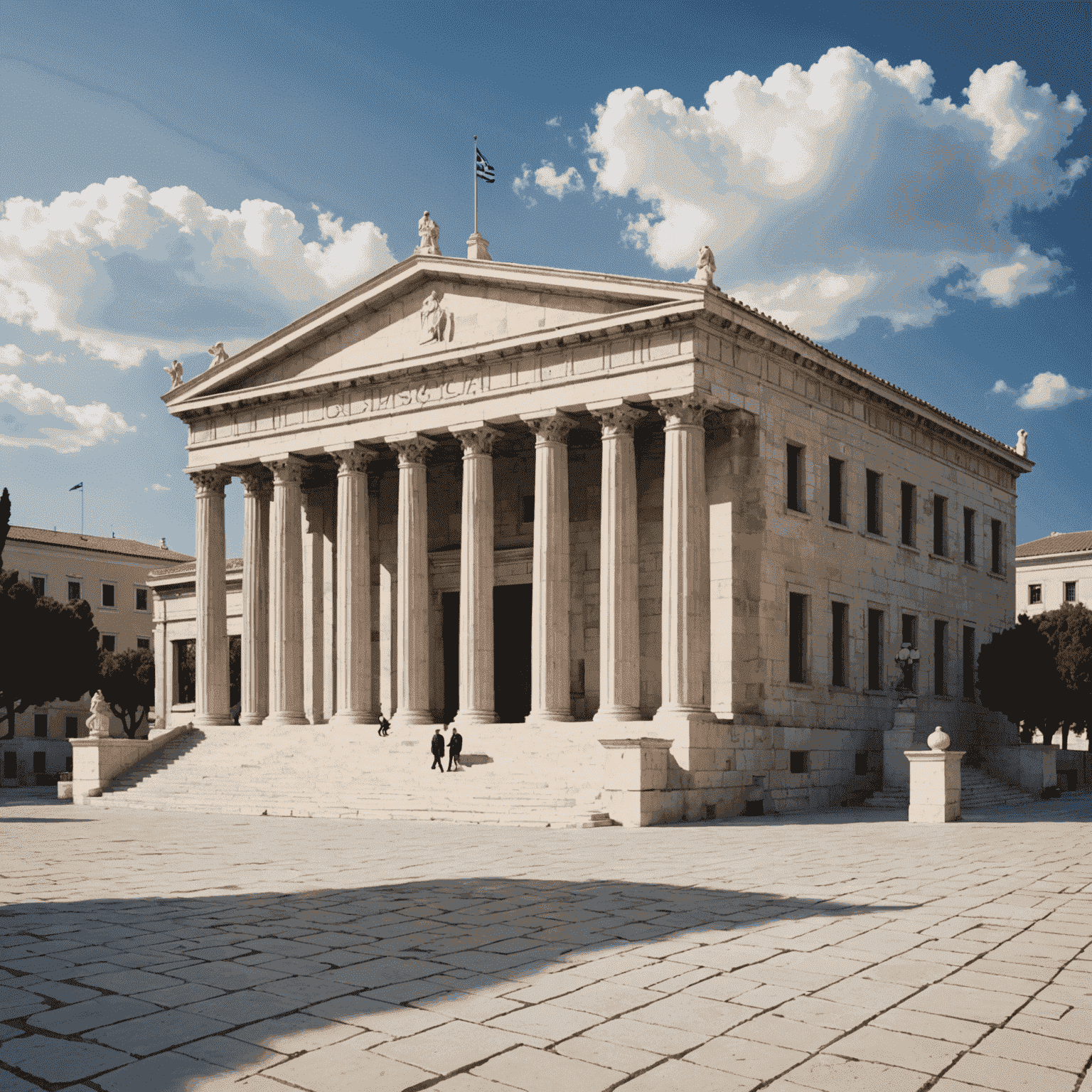 Greek courthouse with classical architecture, symbolizing the Greek legal system