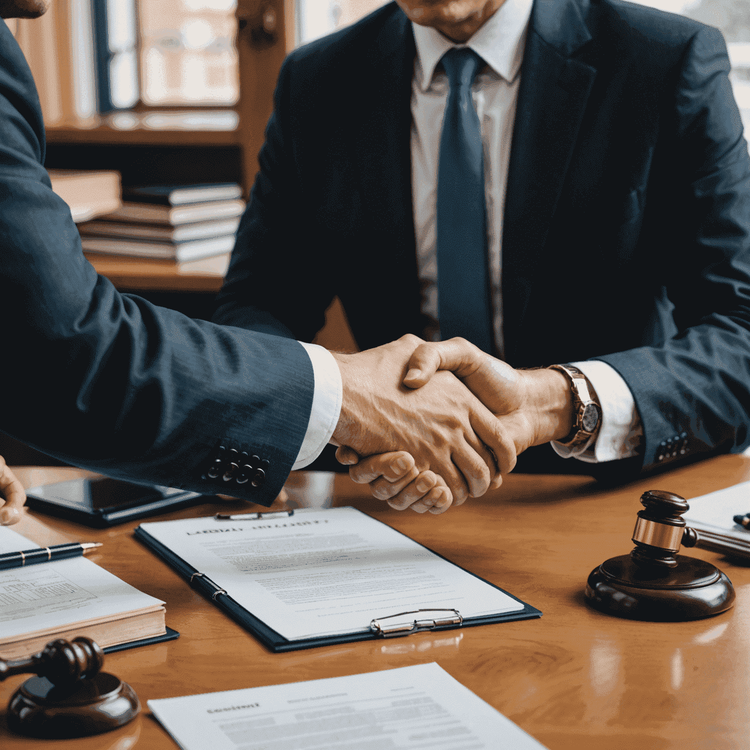 A person shaking hands with a lawyer, representing legal steps to protect property